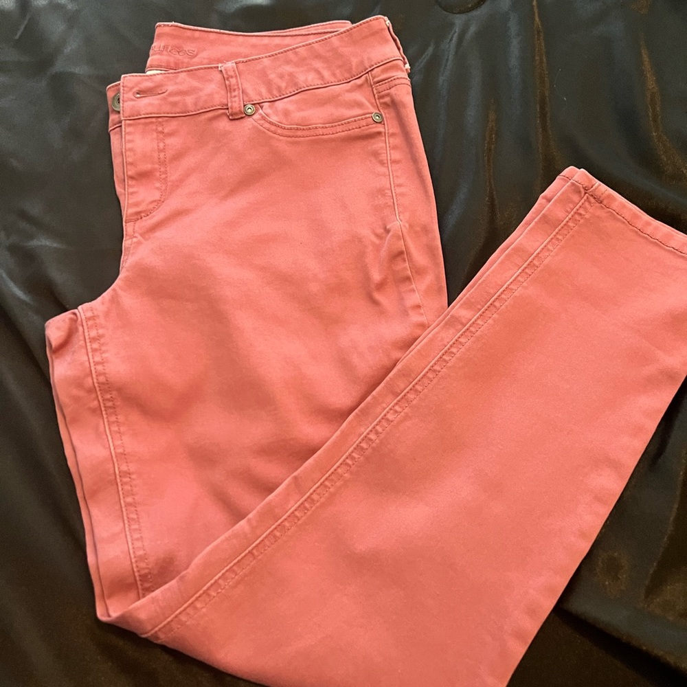Pink/red jeggings from Maurice’s.